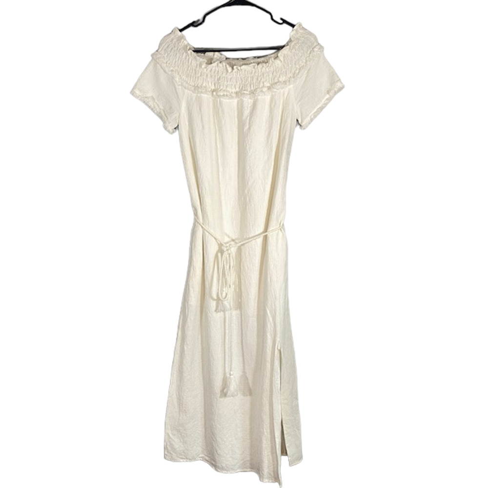Line & Dot White Short Sleeve Bohemian Maxi Dress Women Sz S